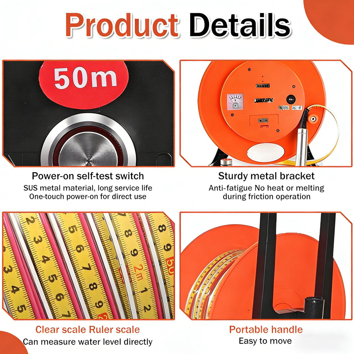 10M Underground Water Level Gauge with Stainless Steel Probe & Steel Tape, Depth Measurement Tool for Well Repair, Audible Signal & Voltmeter Features