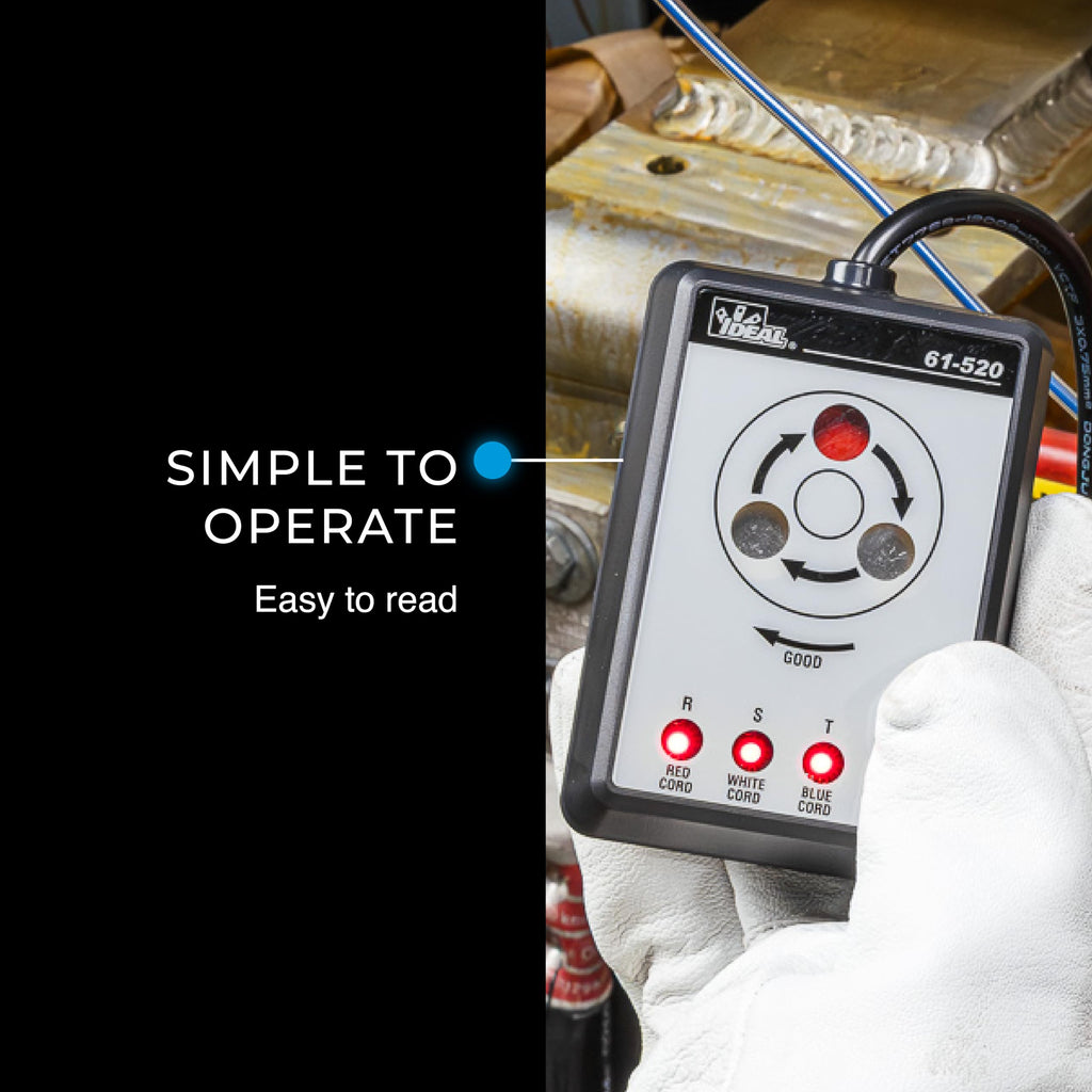 Ideal Electrical 3-Phase Sequence Tester, 61-520, Color-Coded