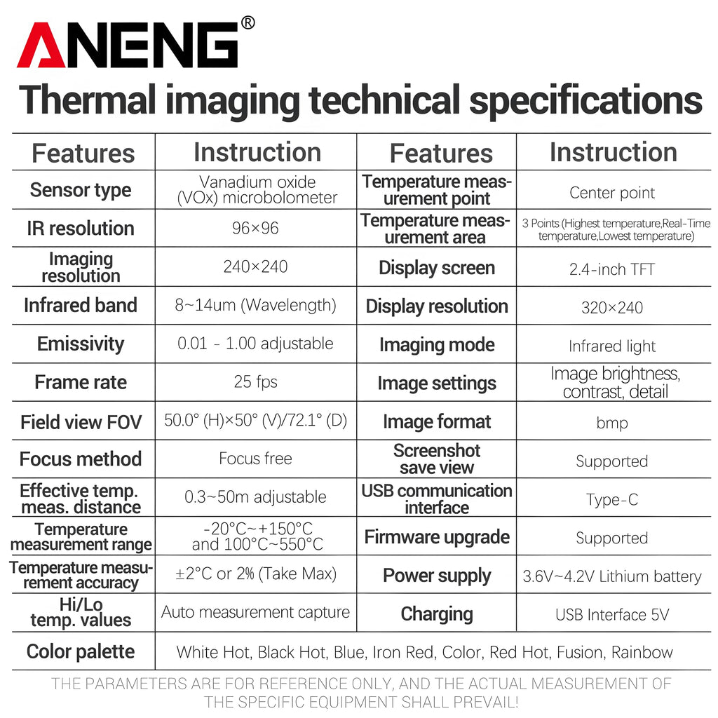 Thermal Imaging Multimeter 240×240 IR Resolution 96×96 IR Sensor-20°C~150°C Temperature Range,2.4" TFT Display or Repair(AR02)