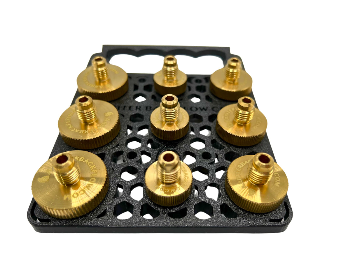 Arbiter Backflow Quick Connect Test Fittings (Brass, Complete Set of 9 Fittings in a Holder)