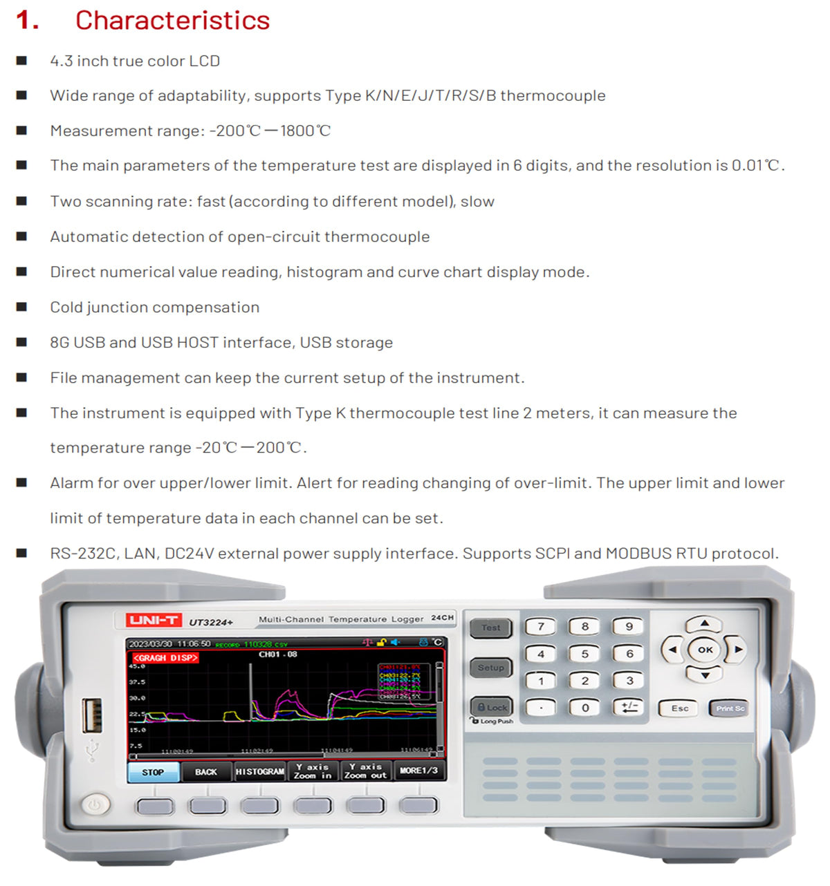 UNI-T UT3208+ Multi-Channel Temperature Logger, 8CH, -200~1800C