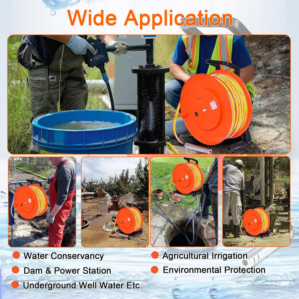 Well Depth Meter, Deep Well Indicator, Stainless Steel Probe with Steel Tape, Groundwater Gauge with Peak Display & Light for Seepage Line Analysis(150m(492ft))