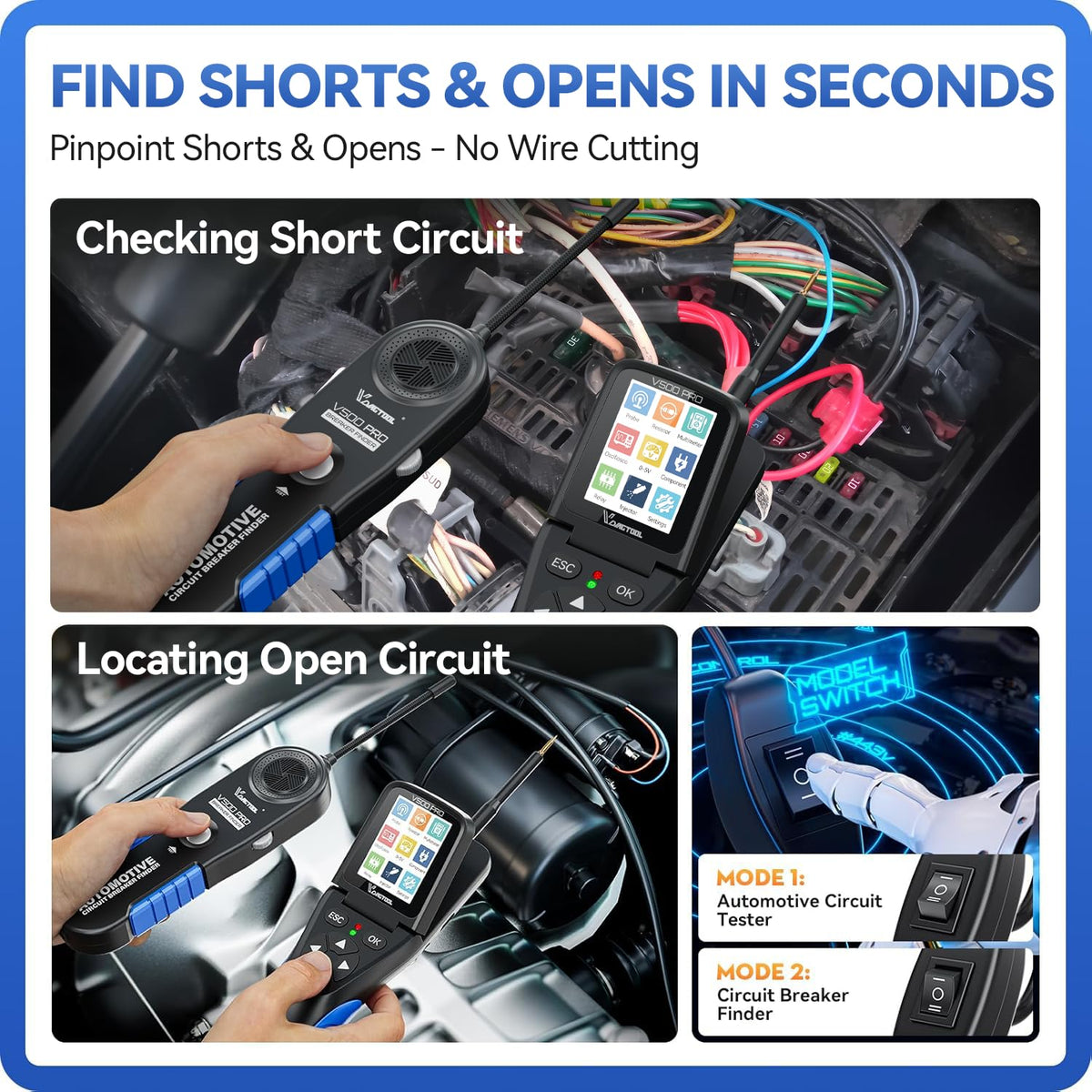 V500 Pro Automotive Circuit Tester, Power Circuit Probe Tester Breaker Finder Tool, 9/30V Electrical Open Short Circuit Finder, Wire Tracer, Multimeter Oscilloscope Relay Injector Test