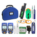 Fiber Optic Termination Kit FTTH Loss Kit JLT-15D +Optical Power Meter with RJ45 Network Testing (-70~+10dB) +1310/1550nm SM Fiber Light Source+200X Magnification Microscope+Cleaning Tools