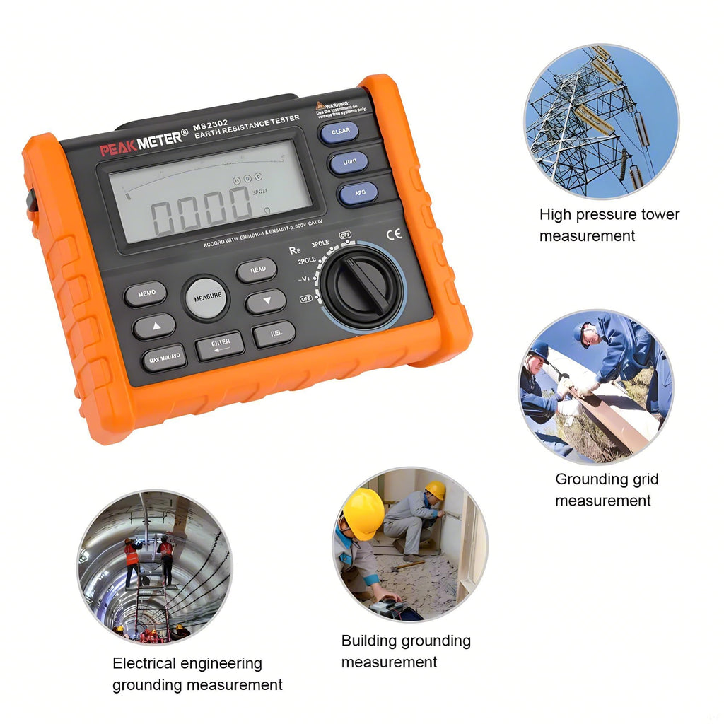 MS2302 Digital Insulation Megohmmeter Earth Resistance Tester Ground Earth Resistance Voltage Tester 0-4K ohm 100 Groups Data Logging with Backlight