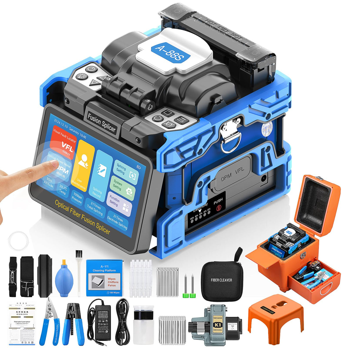 Fiber Fusion Splicer FS-60F w/6 Motors,Core Alignment Fusion Splicer, 8s Splicing,18s Heating,with 5-inch Touch Screen,7800mAh Large Capacity Battery, AUTO FTTH Welding, for Trunk Line Construction