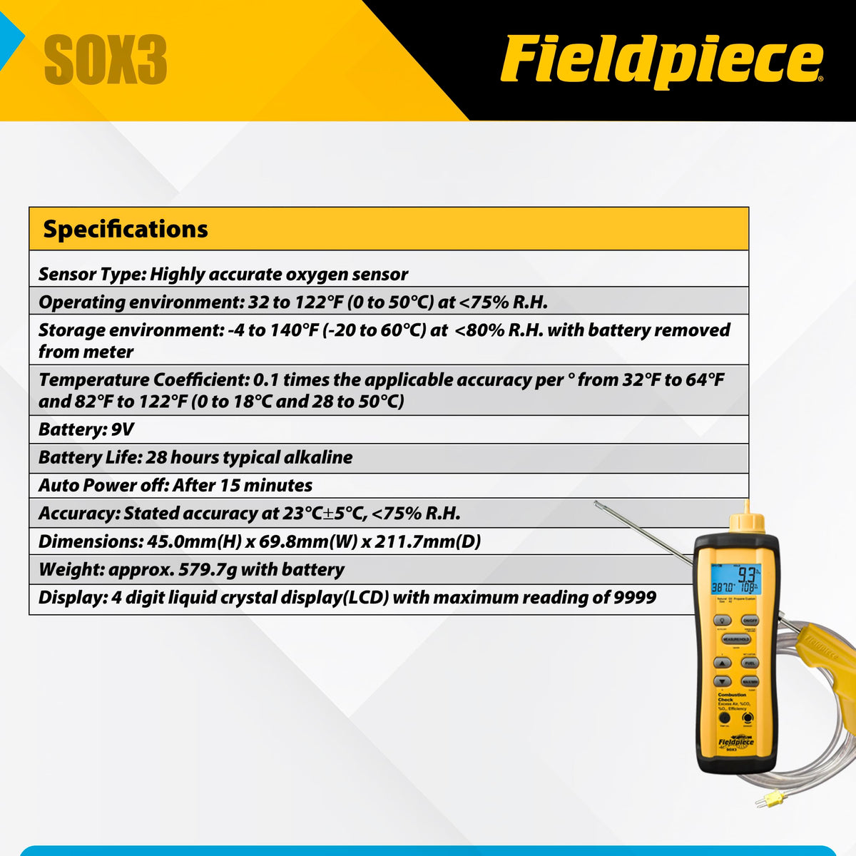 Fieldpiece SOX3 Combustion Checker with Auto Pump – HVAC Furnace Tool