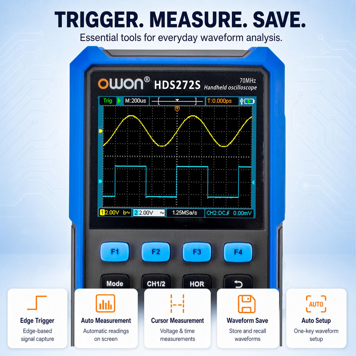 OWON HDS272S Oscilloscope, 3 in 1 with Multimeter 25MHz Waveform Generator