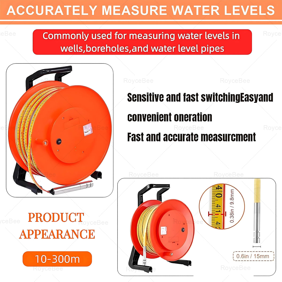 Water Level Meter, 30-500m Groundwater Levels Measuring,Water Level Indicator,Well Water Depth Sounder,Electronic Water Level Gauge with Fixed Probe and Steel Tape 50m/164ft