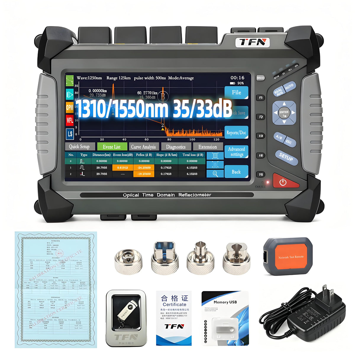 TFN Professional OTDR Fiber Optic Tester 1310/1550nm Dual Wavelength