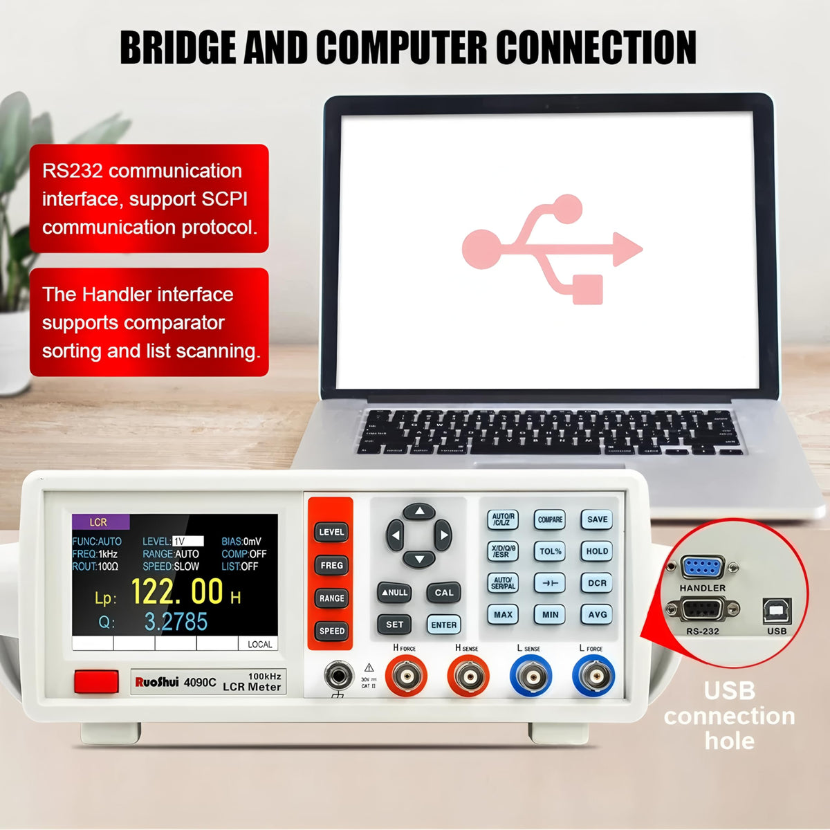 4090A/B/C 5 digit Digital Desktop Type Bridge LCR Meter RS232(or 485) 1500mV adjustable Analyzer(RUOSHUI 4090A)