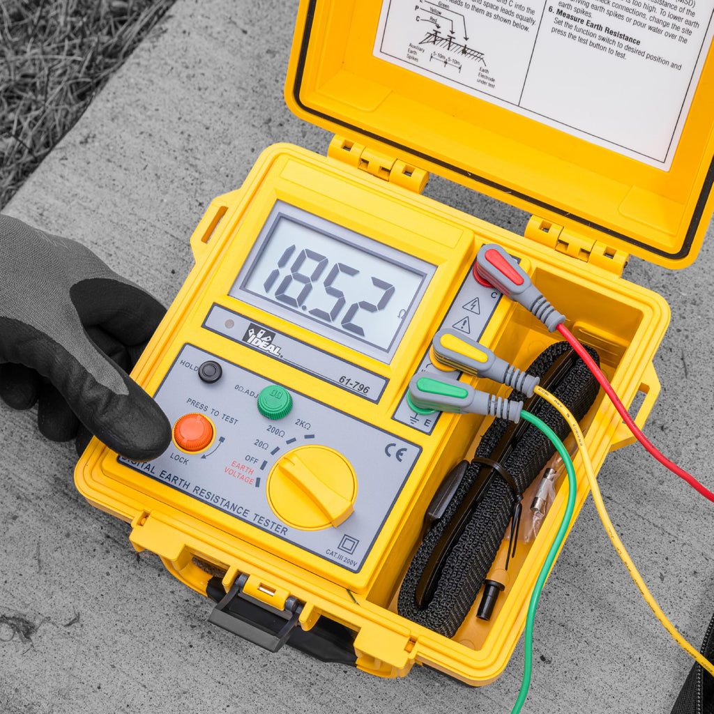 Ideal Electrical: 3-Pole Ground Resistance and Voltage Testers, Auto-Range