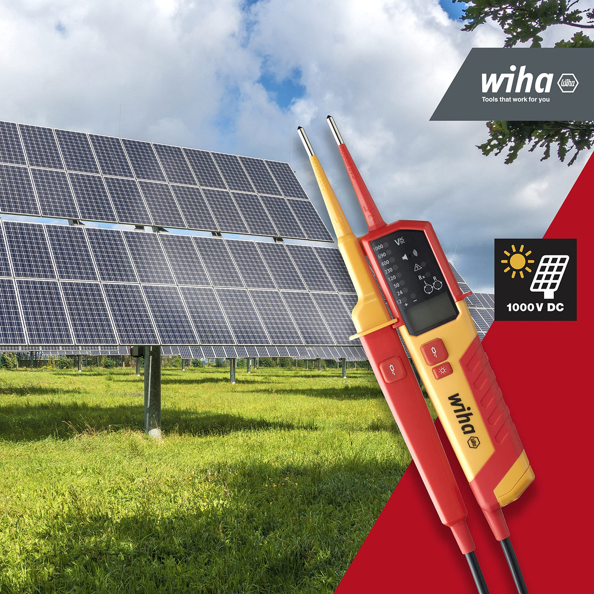 Wiha Wiha Voltage and Continuity Tester 0.5-1.000 V AC VAT CAT IV with 2 AAA I Batteries Compatible for Photovoltaics (45217)